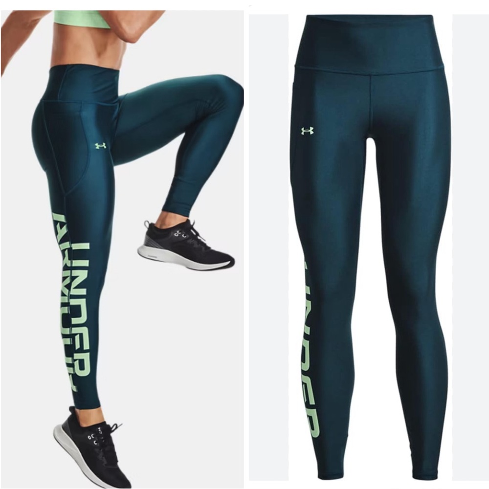 Under Armour Teal/Neon Green Logo Leggings